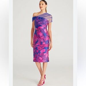 Theia Ruth Floral Jacquard One-Shoulder Midi Dress, a celebrity-favorite